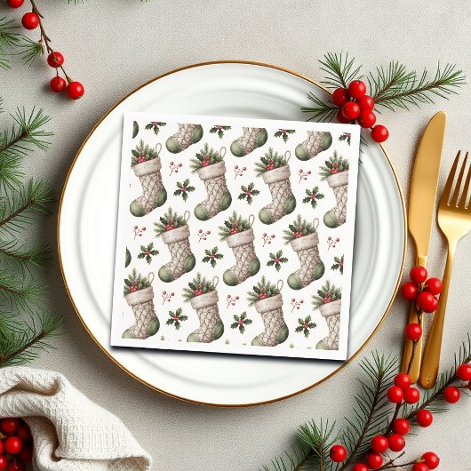 Christmas Stockings Winter Berries Serviette