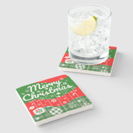 Christmas Stone Coaster – White Ornaments Steinuntersetzer