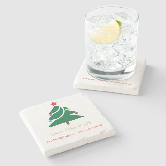 Christmas Stone Coaster with Holiday Motifs Steinuntersetzer (Seitenansicht)