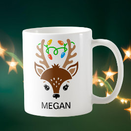 Christmas String Lights Antlers Reindeer Face Kaffeetasse