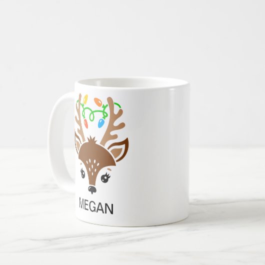 Christmas String Lights Antlers Reindeer Face Kaffeetasse (Vorderseite Links)
