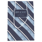 Christmas Stripe Muster Blue ID862 Mittlere Geschenktüte (Vorderseite)