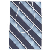 Christmas Stripe Muster Blue ID862 Mittlere Geschenktüte (Rückseite)