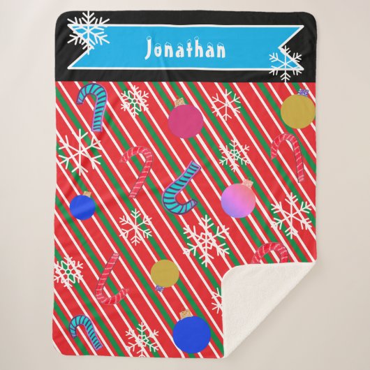 Christmas Stripes Candy Canes Ornaments Name Sherpadecke (Vorderseite)