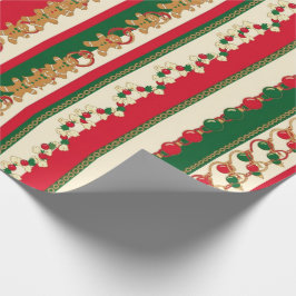 Christmas Stripes Gingerbread & Ornaments Pattern Geschenkpapier