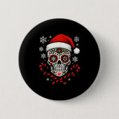 Christmas Sugar Calavera Skull Santa Hat Candy Can Button (Vorderseite)