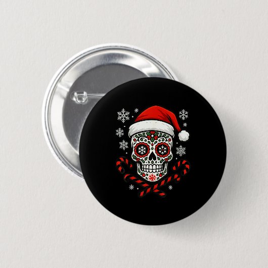 Christmas Sugar Calavera Skull Santa Hat Candy Can Button (Vorne & Hinten)