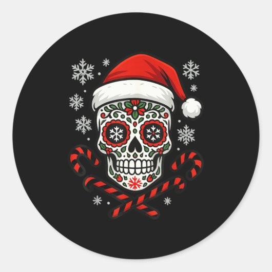 Christmas Sugar Calavera Skull Santa Hat Candy Can Runder Aufkleber (Vorderseite)
