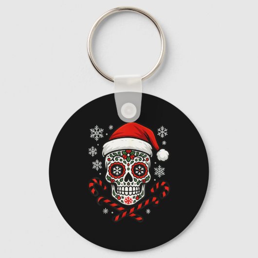 Christmas Sugar Calavera Skull Santa Hat Candy Can Schlüsselanhänger (Vorderseite)