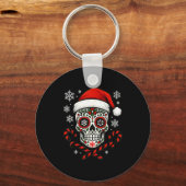 Christmas Sugar Calavera Skull Santa Hat Candy Can Schlüsselanhänger (Vorderseite)