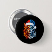Christmas Sugar Skull Art Woman Santa Hat Fantasy Button (Vorne & Hinten)