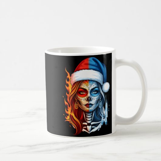 Christmas Sugar Skull Art Woman Santa Hat Fantasy  Kaffeetasse (Rechts)