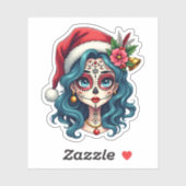 Christmas Sugar Skull Art Woman Santa Hat Festive Aufkleber (Blatt)