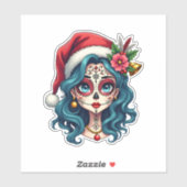 Christmas Sugar Skull Art Woman Santa Hat Festive Aufkleber (Blatt)