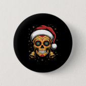 Christmas Sugar Skull Art Woman Santa Hat Festive  Button (Vorderseite)