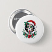 Christmas Sugar Skull Art Woman Santa Hat Festive  Button (Vorne & Hinten)