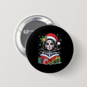 Christmas Sugar Skull Art Woman Santa Hat Festive  Button (Vorne & Hinten)
