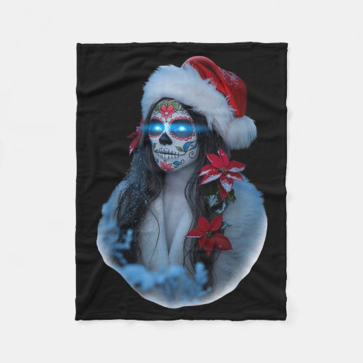 Christmas Sugar Skull Art Woman Santa Hat Festive Fleecedecke (Vorderseite)
