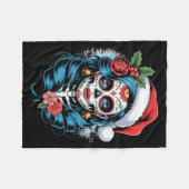 Christmas Sugar Skull Art Woman Santa Hat Festive Fleecedecke (Vorderseite (Horizontal))