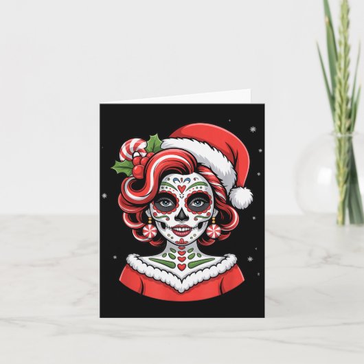 Christmas Sugar Skull Art Woman Santa Hat Festive Karte (Vorderseite)