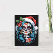 Christmas Sugar Skull Art Woman Santa Hat Festive  Karte (Vorderseite)