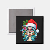 Christmas Sugar Skull Art Woman Santa Hat Festive Magnet (Vorderseite/Rückseite)