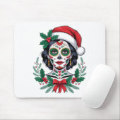 Christmas Sugar Skull Art Woman Santa Hat Festive Mousepad (Mit Mouse)