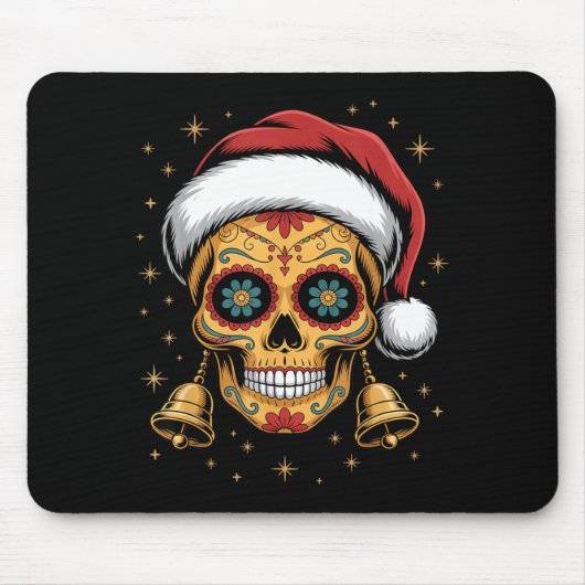 Christmas Sugar Skull Art Woman Santa Hat Festive  Mousepad (Vorne)