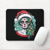 Christmas Sugar Skull Art Woman Santa Hat Festive  Mousepad (Mit Mouse)