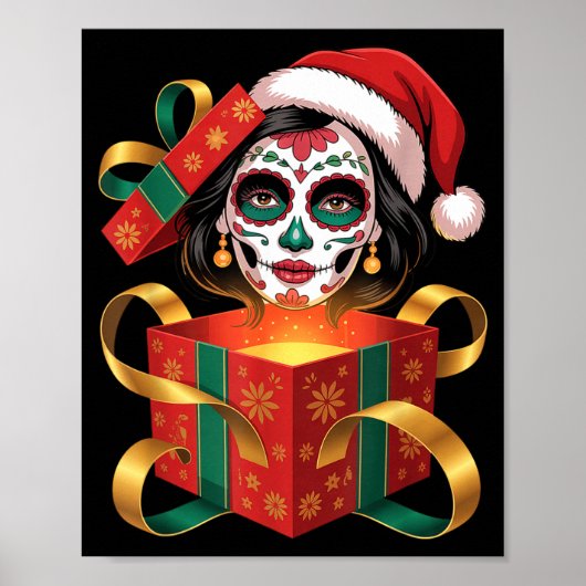 Christmas Sugar Skull Art Woman Santa Hat Festive  Poster (Vorne)