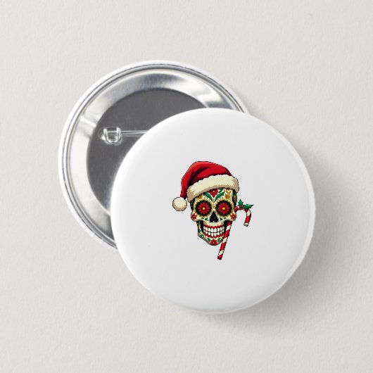 Christmas Sugar Skull Santa Hat Day Of The Dead Xm Button (Vorne & Hinten)