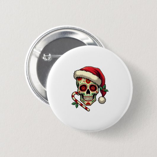 Christmas Sugar Skull Santa Hat Day Of The Dead Xm Button (Vorne & Hinten)
