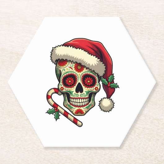 Christmas Sugar Skull Santa Hat Day Of The Dead Xm Untersetzer (Vorderseite)
