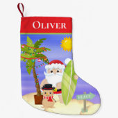 Christmas Summer Santa Beach Surfing Personalized Kleiner Weihnachtsstrumpf (Vorderseite)