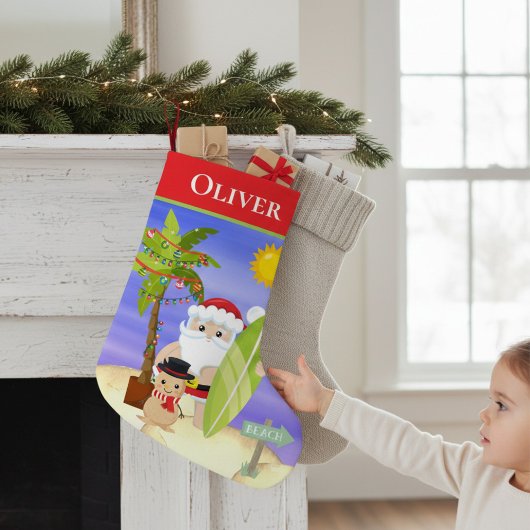 Christmas Summer Santa Beach Surfing Personalized Kleiner Weihnachtsstrumpf