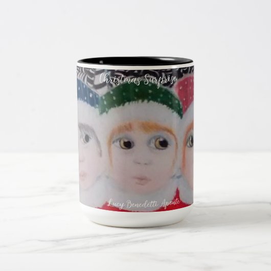 Christmas Surprise cute kids Mug Zweifarbige Tasse (Mittel)