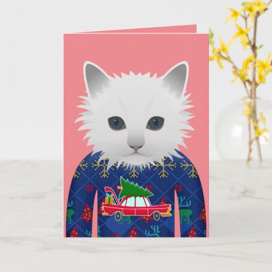 CHRISTMAS SWEATER CAT GREETKARTEN KARTE (Gelbe Blume)