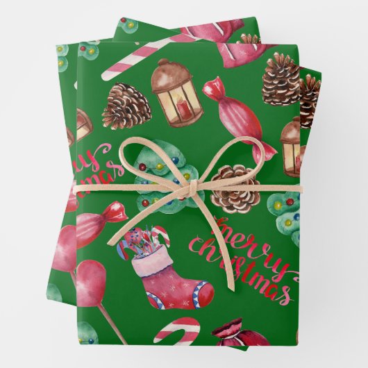 Christmas Sweets and Decorations Green Geschenkpapier Set (Beispiel)