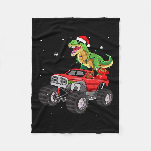 Christmas T Rex Dinosaur Truck Monster Santa Pajam Fleecedecke (Vorderseite)