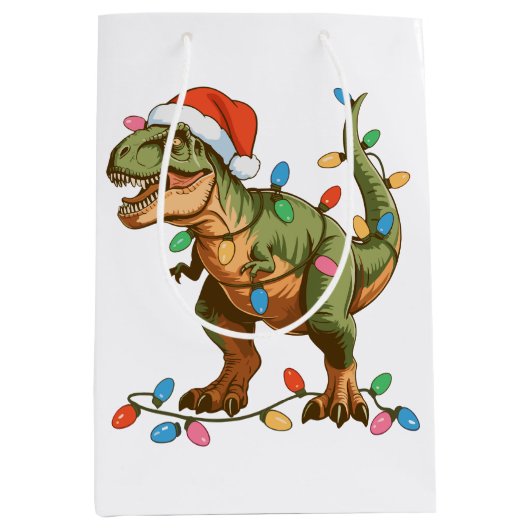 Christmas T Rex Dinosaur Xmas Dino Tyrannosaurus Mittlere Geschenktüte (Vorderseite)