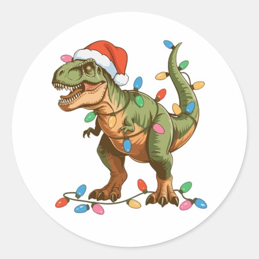 Christmas T Rex Dinosaur Xmas Dino Tyrannosaurus Runder Aufkleber (Vorderseite)