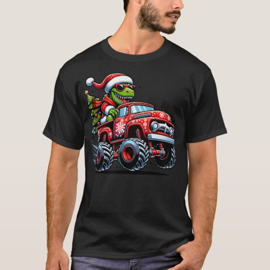 Christmas T Rex Monster Truck Boys Dinosaur Santa T-Shirt (Vorderseite)
