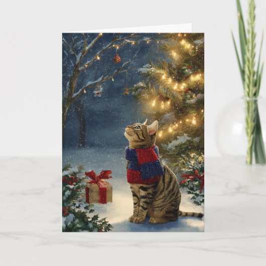 Christmas Tabby Cat Feiertagskarte (Vorderseite)