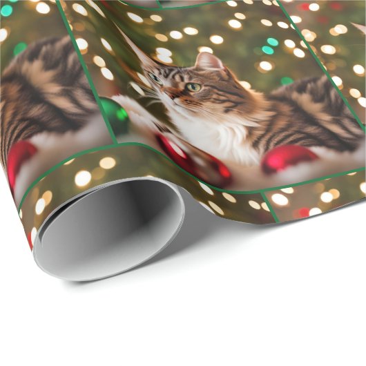Christmas Tabby Cat Geschenkpapier (Rolleneckpunkt)