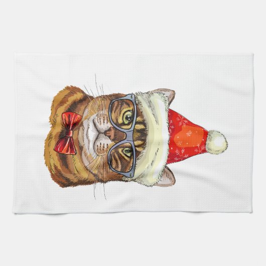 Christmas Tabby Cat Hand Towel Geschirrtuch (Horizontal)