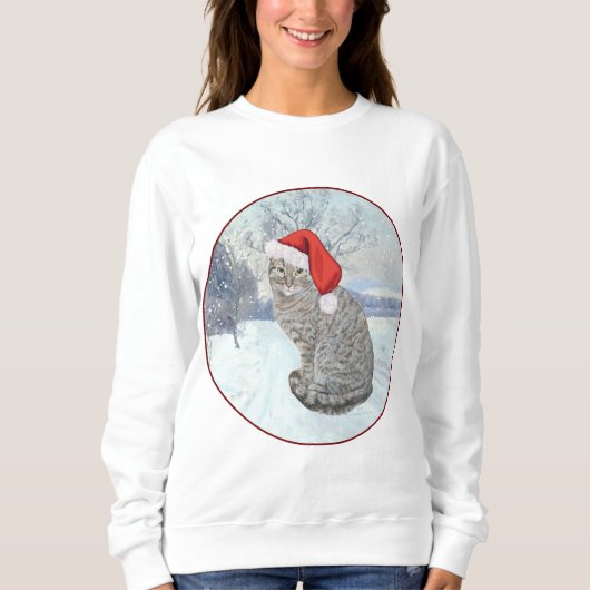 Christmas Tabby Cat Snowy Sweatshirt (Vorderseite)