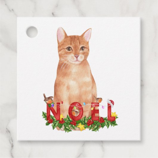 Christmas Tabby Cat Watercolor Geschenkanhänger (Vorderseite)