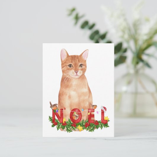 Christmas Tabby Cat Watercolor Postkarte (Stehend Vorderseite)