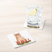 Christmas Tabby Cat Watercolor Rechteckiger Pappuntersetzer (Vor Ort)