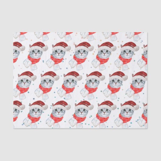 Christmas Tabby Cat with Red Scarf For Pet Lovers Seidenpapier (Vorderseite)